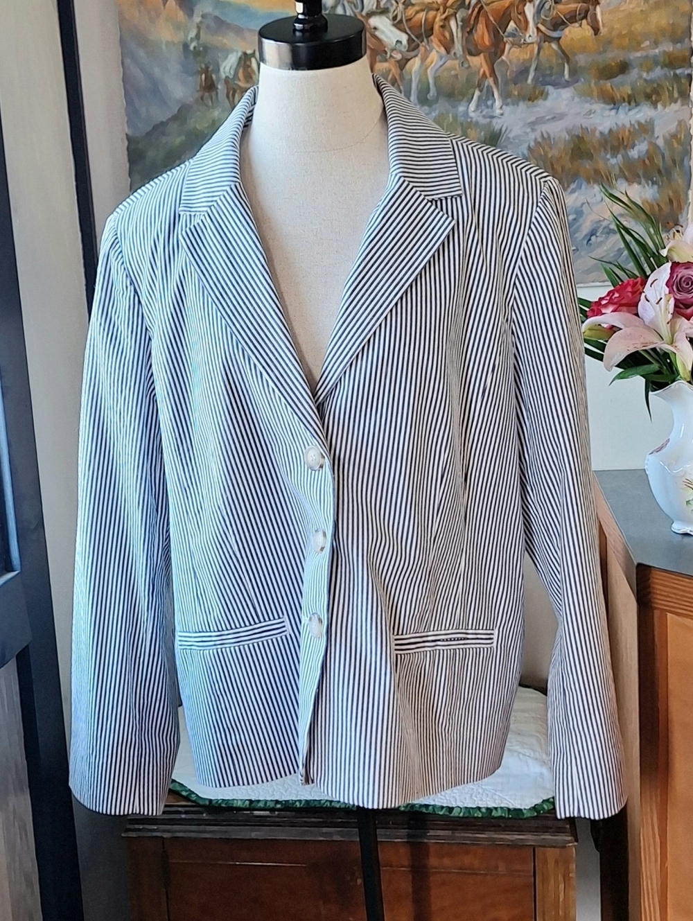 The Tog Shop Striped Fitted Cotton Blazer,Size 18P #ASA21518